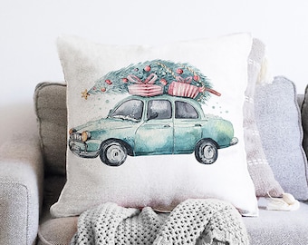 WENIANRU Ink Painting Christmas Tree Pillow Cover - 12x20 Inch Cotton Linen Decorative Throw Cover For Sofa Bed