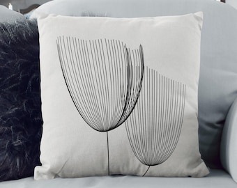 Modern Abstract Line Art Cushion Cover, Minimalist Dandelion Warm Grey Pillow