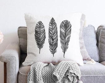 Black and White Feather Cushion Cover: Soft Chenille, Double Sided