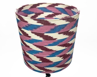 Blue & Pink IKAT Lampshade from Traditional Handwoven Fabric | Lamp Shade from 100% Cotton Ethnic Fabric with Multicoloured Striped Pattern