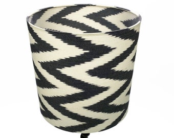 Black Lamp Shade Zig Zag Pattern from Handwoven Traditional IKAT Fabric | Lamp Shade from 100% Cotton Fabric with Black & Off White Colours