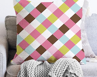Gingham Throw Pillow Cover: Multicoloured Chenille, Double Sided