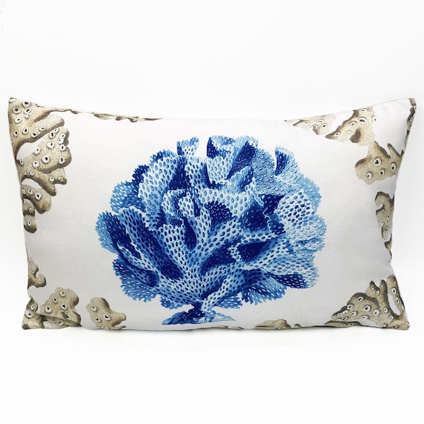 Blue & Beige Coral Reef Decorative Cushion Cover with Hidden Zipper, 30x50 cm (12x20"), Double Sided, Printing on the Soft Microfibre Fabric