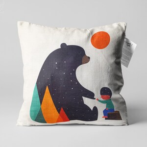 Abstract Bear & Child | Throw Pillow Cover with Multicolour | Double Sided Printing on the Soft Fabric with Different Size Options, OEKO-TEX