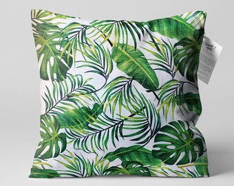 Cushion Cover with Tropical Leaves Design | Double Sided Printing Throw Pillow Cover on the Soft Chenille with Different Sizes | OEKO-TEX®