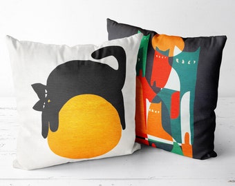 Set of 2 Cat Pillow Covers, Double Sided Printing on the Soft Suede Fabric with 7 Different Sizes, Abstract Cat Cushion Covers, OEKO-TEX®