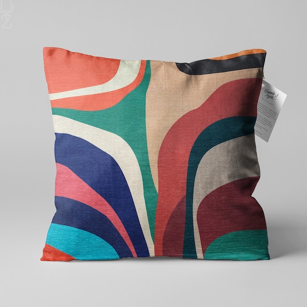 Cushion Cover with Multicoloured Abstract Lines Design | Double Sided Printing Throw Pillow Cover on the Soft Chenille with Different Sizes