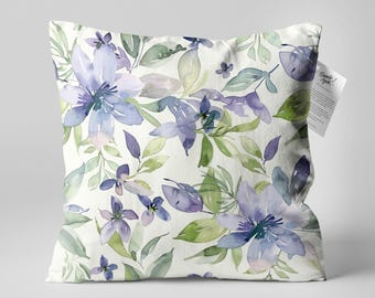 Lily Floral Cushion Cover with Blue & Green Colours