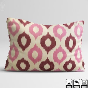 Pink & Burgundy IKAT Cushion Cover from Handwoven Fabric | 16x24 inches (40x60cm) | Double Sided with Pink, Burgundy, Ivory Bohemian Colours