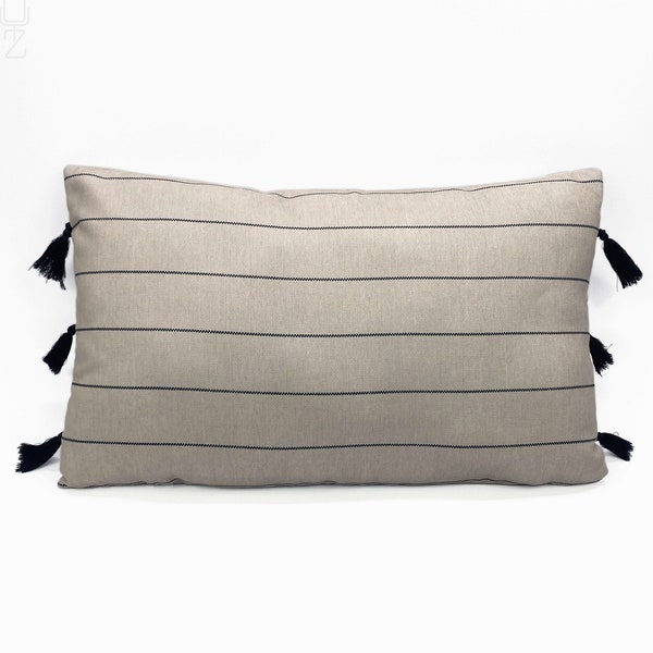 Housse d’oreiller à rayures rectangulaires avec | gris chaud beige 30x50cm (12x20 »), fermeture éclair cachée, recto-verso, impression sur le tissu doux en coton poly