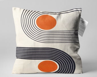 Geometric Abstract Ivory Cushion Cover with Orange & Black | Double Sided Printing Throw Pillow Cover on the Chenille with Different Sizes