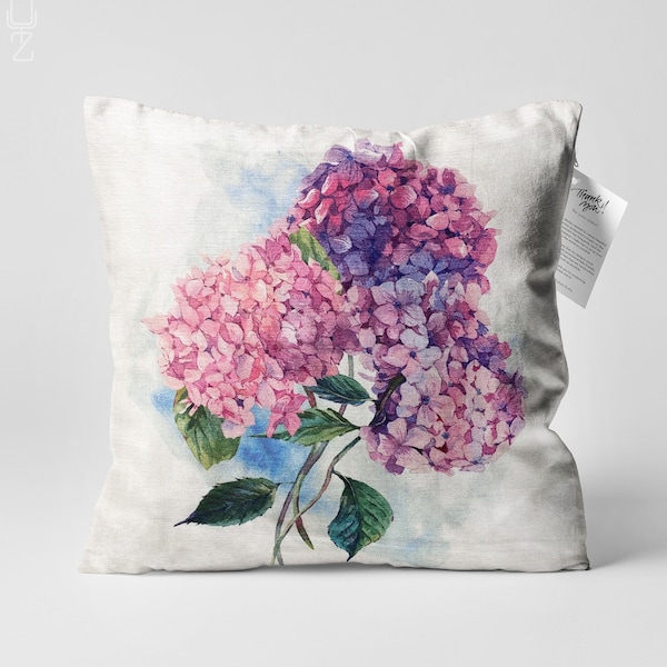 Hydrangea Floral Pattern Cushion Cover with Blue & Pink Colours | Double Sided Printing Pillow Cover on the Chenille with Different Sizes