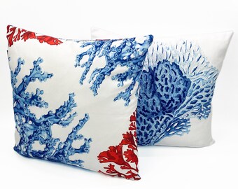 Marine Set of 2 Cushion Covers with Blue and Red Coral Reef Theme | 43x43cm (17x17") | Double Sided Printing on the Soft Microfibre Fabric