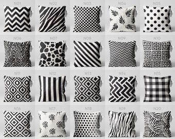 Black & White Pillow Covers | Double Sided Printing on the Chenille Fabric with Different Size Options | Decorative Geometric Cushion Covers