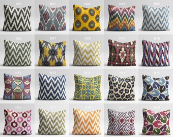 Set Of 2 Ikat Cushion Covers - IKAT Fabric Hand Woven (Not Print) Fabric Pillow Covers, Gift from 100% Cotton, Combine Throw Cushion 20x20"