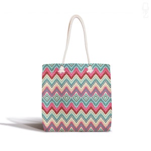 Multicoloured Zig Zag Tote Bag |Size 45x50x7cm |Double Sided |Colourful Zigzag Printed Durable Fabric Shoulder Bag |OEKO-TEX Standard