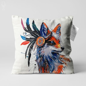 Watercolour White Cushion Cover with Fox Designed Aquarelle | Double Sided Printing Throw Pillow Cover on the Chenille with Different Sizes