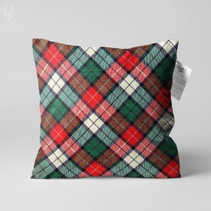 Xmas Christmas Cushion Cover with Plaid Pattern Red & Green | Double Sided Printing on the Chenille Fabric with Multi Sizes | Tartan Pillow