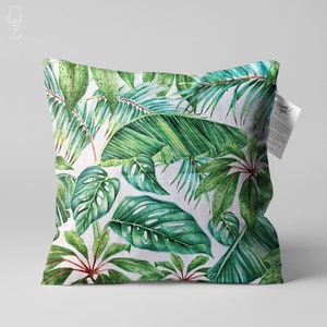 Cushion Cover with Green Tropical Palm Leaves | Double Sided Printing Throw Pillow Cover on the Soft Chenille Fabric with Multi Size Options
