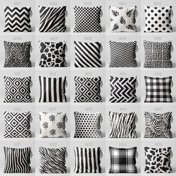 Black & White Pillow Covers | Double Sided Printing on the Chenille Fabric with Different Size Options | Decorative Geometric Cushion Covers