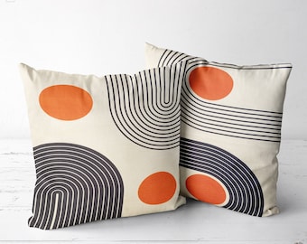 Abstract Velvet Cushion Cover Set: Orange & Black Geometric Pillows