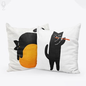 黒猫クッション2個セット、柔らかいベルベット生地の両面枕セット、複数のサイズオプション、カバーのみまたは中身付き