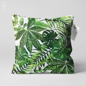 Cushion Cover with Green Multi-Tropical Leaves | Double Sided Printing Throw Pillow Cover on the Soft Chenille Fabric with Different Sizes
