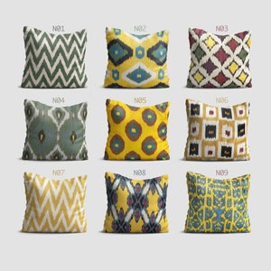 Set Of 2 Yellow & Green IKAT Throw Pillow Covers, Gift Pillow Covers from 100% Cotton from Handwoven Ikat Fabrics - Combine 20x20" (50x50cm)