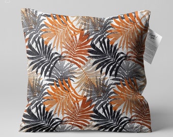 Chenille Pillow Cover: Brown, Orange & Black Leaves, Double Sided, Multi Size Options