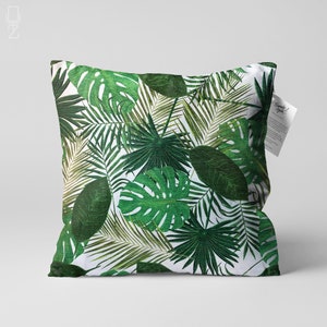 Tropical Palm Leaves Cushion Cover with Green Tones | Double Sided Printing Throw Pillow Cover on the Soft Chenille with Multi Size Options