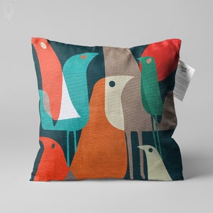 Abstract Birds Pillow Cover with Multicoloured on Green | Double Sided Printing Throw Pillow Cover on the Soft Chenille with Different Sizes