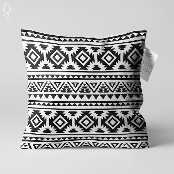 African Pattern Black & White Cushion Cover | Double Sided Printing Throw Pillow Cover on the Soft Chenille Fabric with Different Sizes