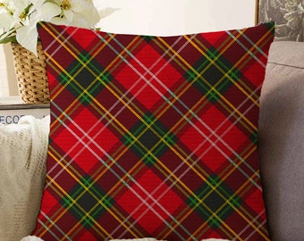 Christmas Plaid Chenille Cushion Cover: Double Sided Tartan Pillow