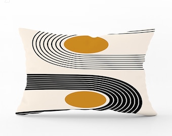 Ecru Abstract Suede Pillow Cover: Orange & Black Geometric Design