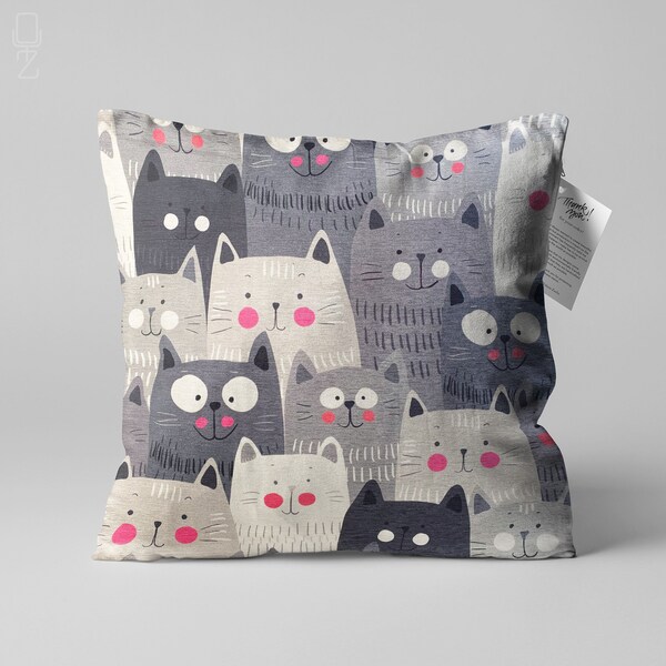 Cute Grey Cats Pillow Cover | Double Sided Printing Throw Pillow on the Soft Fabric with Different Size Options | OEKO-TEX®