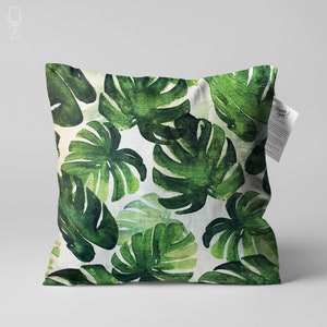 Green Tropical Palm Leaves Cushion Cover | Double Sided Printing Throw Pillow Cover on the Soft Chenille with Different Sizes | OEKO-TEX®