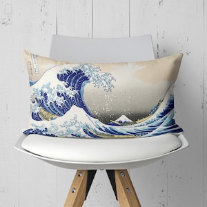 Great Wave Kanagawa sammetskuddefodral, japansk konstkudde