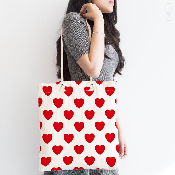 Valentine's Day Tote Bag With Red Hearts |size 45x50x7cm Valentine's Day Tote Bag With Red Hearts |size 45x50x7cm