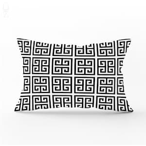 Rectangle Black & White Geometric Pattern Cushion | Multi Size Options | Black and White Throw Pillow Cover Printed to the Velvet Fabric