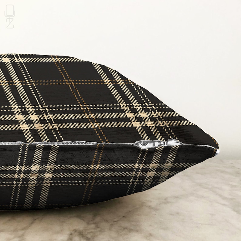 Black & Beige Plaid Throw Pillow Cover, Tartan Pattern Pillow Cover, Double Sided Printing on Soft Chenille Fabric with Multi Sizes | OEKO-TEX