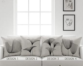 Minimalist Ginkgo Leaf Pillow Covers Grey Abstract Botanical Cushion Case Home Decor Set or Single