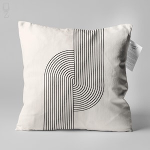 Bauhaus Cushion with Mid Century Themed, Abstract Beige Pillow, Double Sided Printed on the Soft Velvet Fabric with Multi Size Options