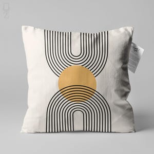 Beige Geometric Cushions, Bauhaus Pillow Covers with Orange & Black Colours, Double Sided Printed on the Soft Velvet Fabric with Multi Sizes