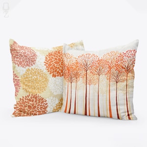 Set of 2 Orange Cushion Covers with Trees & Leaves Themed, Double Sided Printing on the Soft Velvet Fabric with Multi Size Options, OEKO-TEX