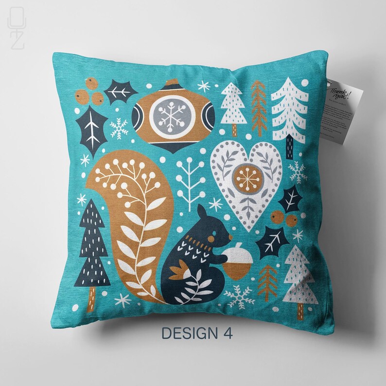 Housse de coussin de Noël | Thème renne, renard, écureuil et hibou avec 4 modèles différents, taies d'oreiller d'hiver de Noël recto-verso, plusieurs tailles image 16