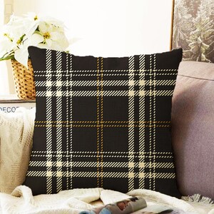 Black & Beige Plaid Throw Pillow Cover, Tartan Pattern Pillow Cover, Double Sided Printing on Soft Chenille Fabric with Multi Sizes | OEKO-TEX