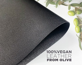 Black Vegan Leather from Olive Wastes 100% Vegan Plant Based Awarded Next-Gen Sustainable Material with Multi sizes, Leathers For Crafts