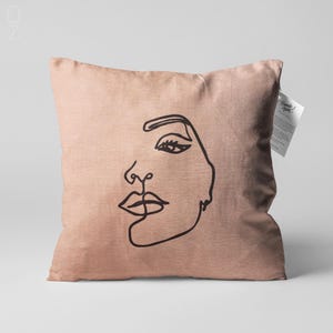 Abstraktes Gesicht Muster Kissenbezug, Zartrosa Farbe, doppelseitiger Druck auf dem weichen Chenille mit verschiedenen Größenoptionen, OEKO-TEX®