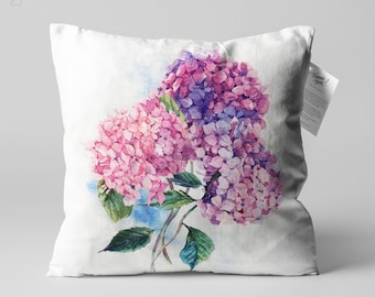 Hydrangea Floral Pattern Cushion Cover with Blue & Pink Colours | Double Sided Printing Pillow Cover on the Chenille with Multi Size Options