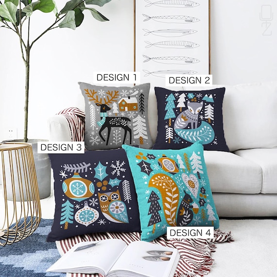 Christmas Cushion Cover | Reindeer, Fox, Squirrel & Owl Themed with 4 Different Designs, Double Sided Xmas Winter Pillow Covers, Multi-Sizes